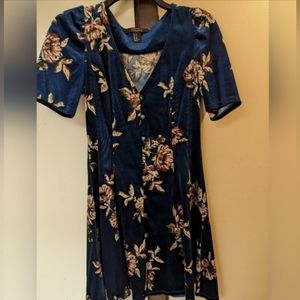 Velvet Navy Floral Button Dress / M